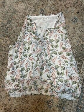 Max Studio White Floral Tie-Neck Camisole with Pink & Green